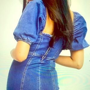 Ruffle denim dress
